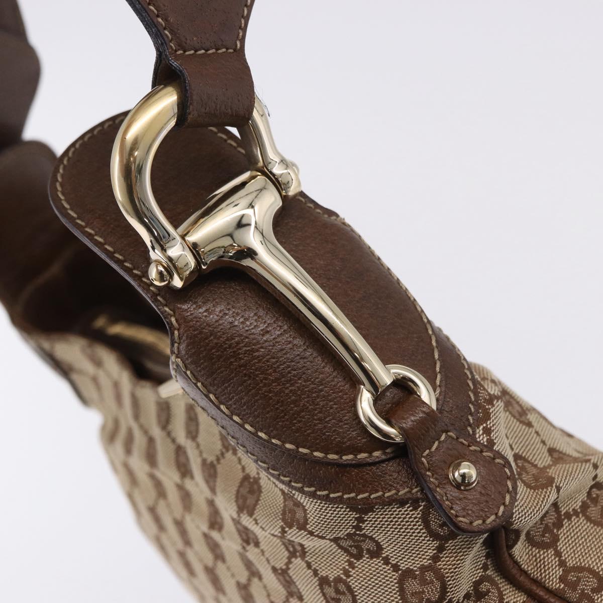 GUCCI GG Canvas Horsebit Shoulder Bag Beige Gold 145826 Auth 192271V