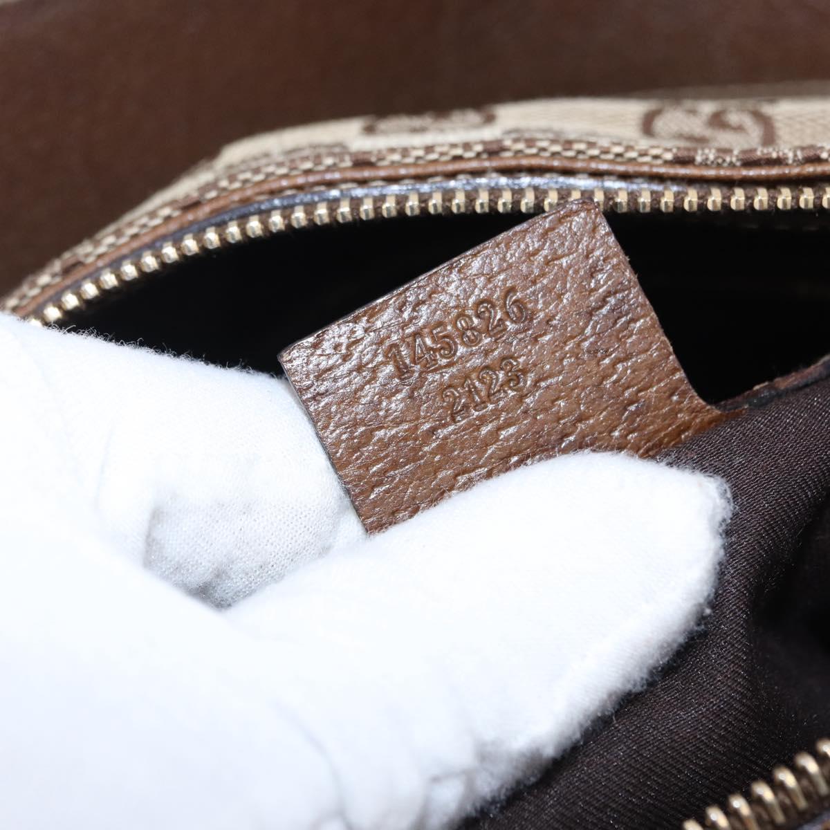 GUCCI GG Canvas Horsebit Shoulder Bag Beige Gold 145826 Auth 192271V