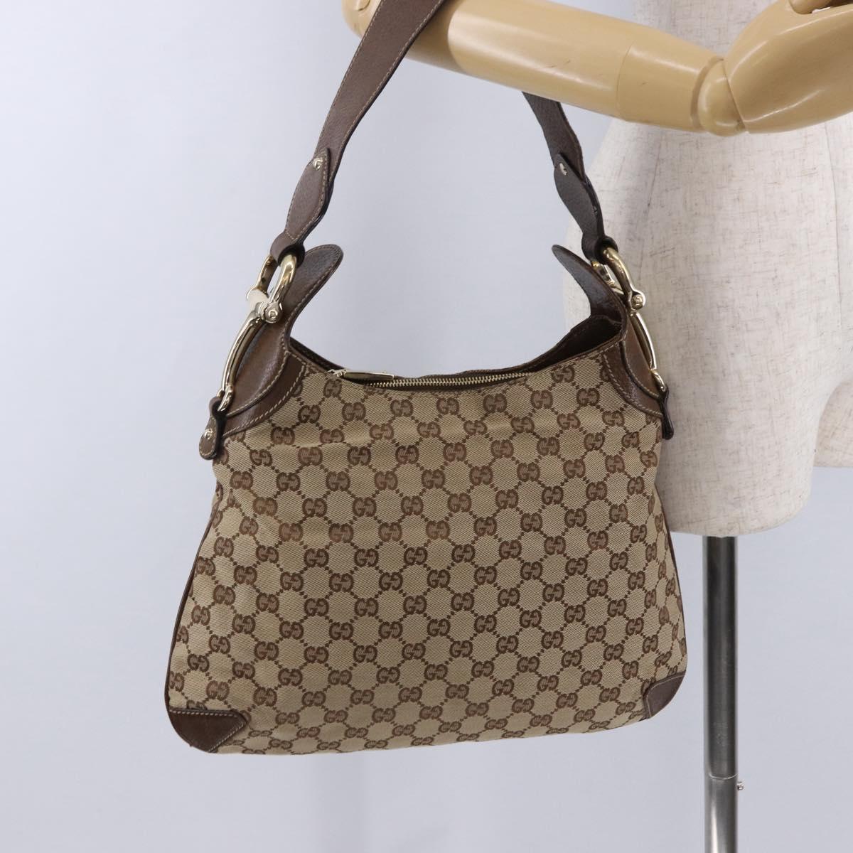 GUCCI GG Canvas Horsebit Shoulder Bag Beige Gold 145826 Auth 192271V