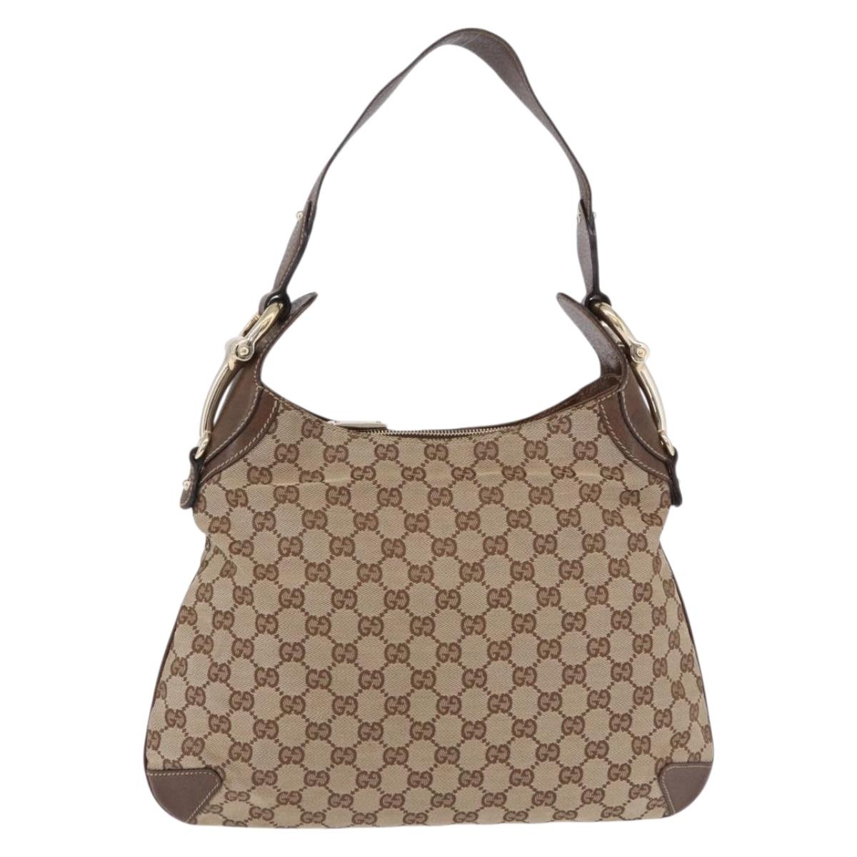 GUCCI GG Canvas Horsebit Shoulder Bag Beige Gold 145826 Auth 192271V