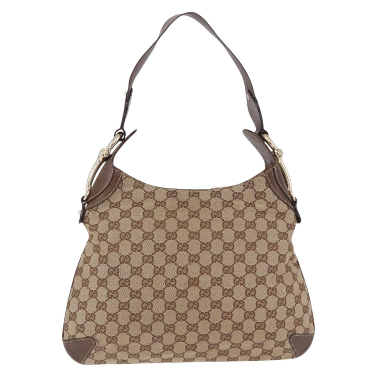 GUCCI GG Canvas Horsebit Shoulder Bag Beige Gold 145826 Auth 192271V