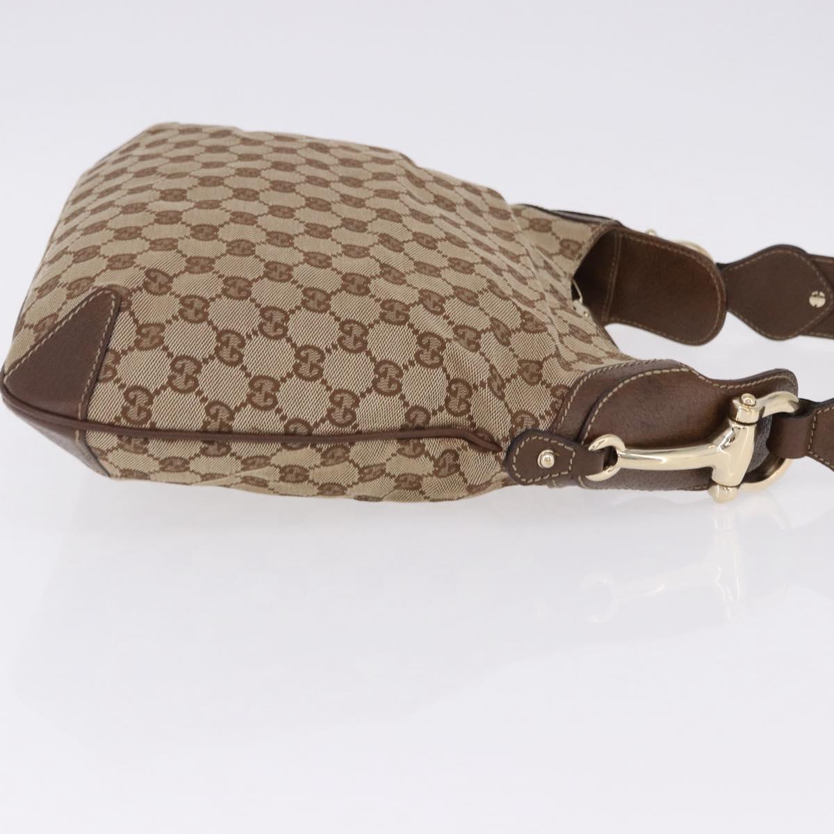 GUCCI GG Canvas Horsebit Shoulder Bag Beige Gold 145826 Auth 192271V