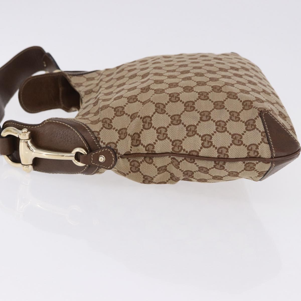 GUCCI GG Canvas Horsebit Shoulder Bag Beige Gold 145826 Auth 192271V