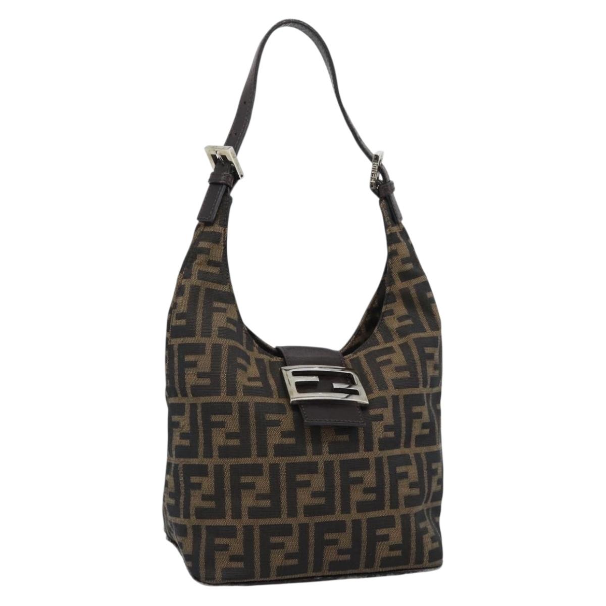 FENDI Zucca Canvas Mamma Baguette Shoulder Bag Brown Gold Auth 192273