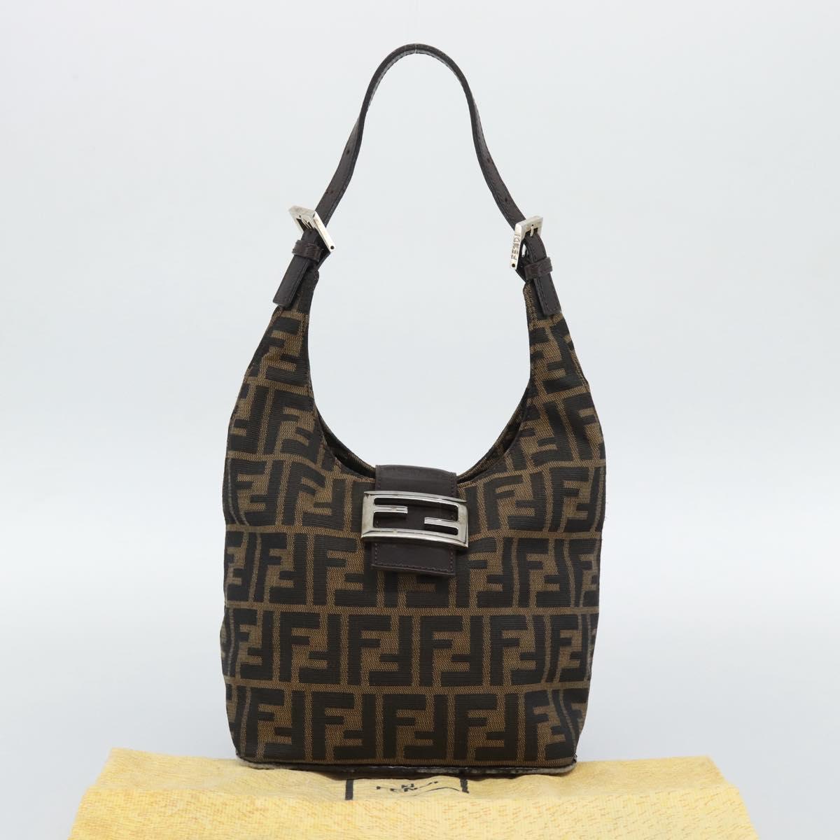 FENDI Zucca Canvas Mamma Baguette Shoulder Bag Brown Gold Auth 192273