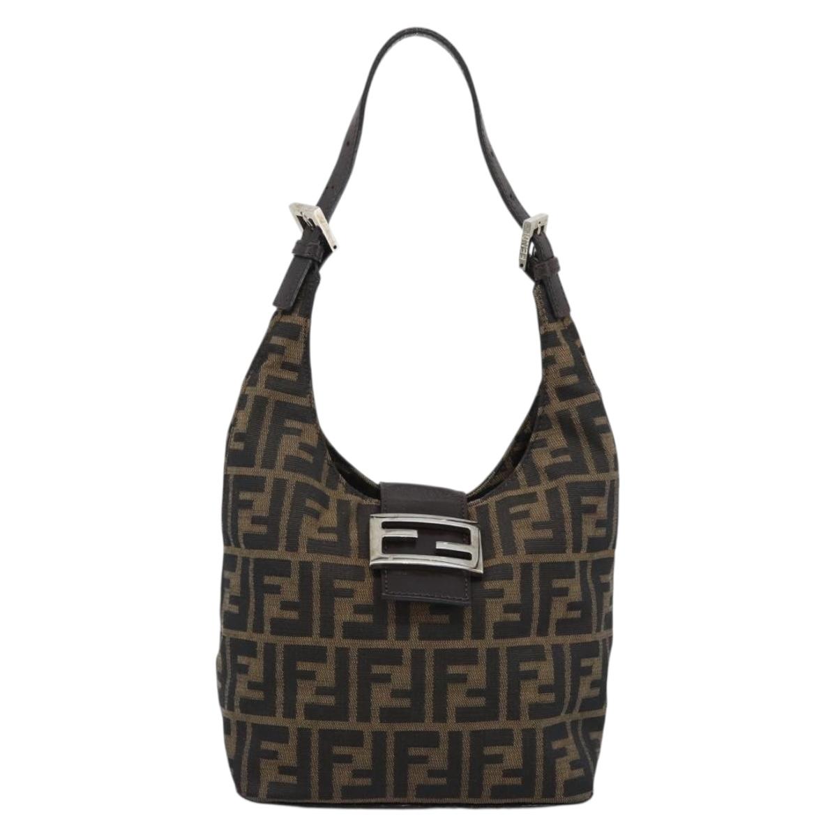 FENDI Zucca Canvas Mamma Baguette Shoulder Bag Brown Gold Auth 192273