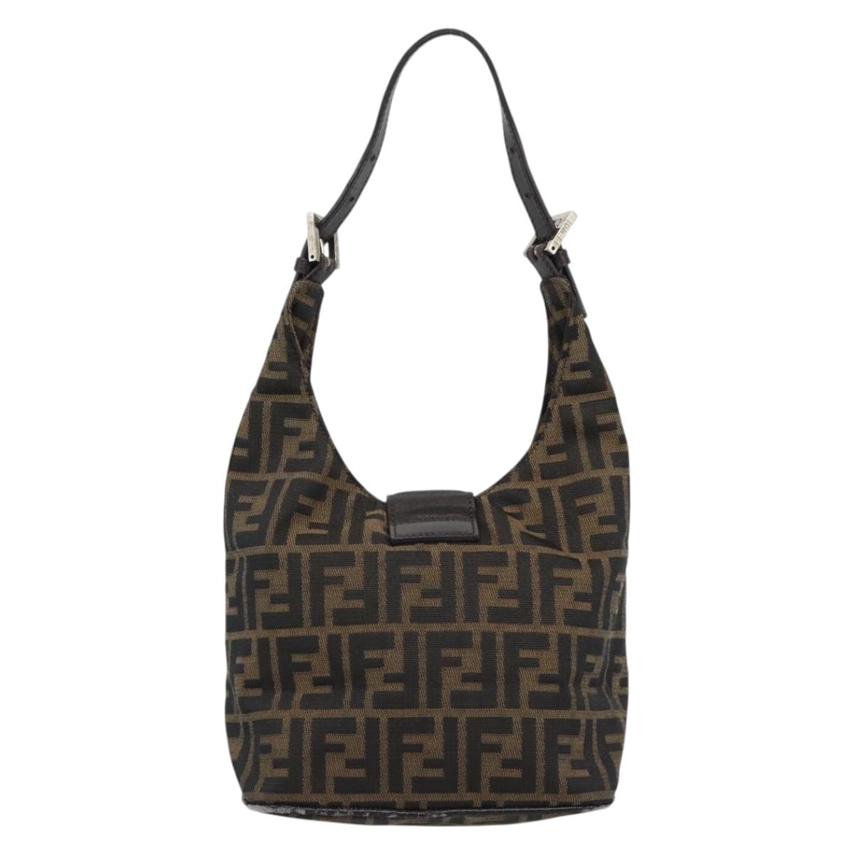 FENDI Zucca Canvas Mamma Baguette Shoulder Bag Brown Gold Auth 192273