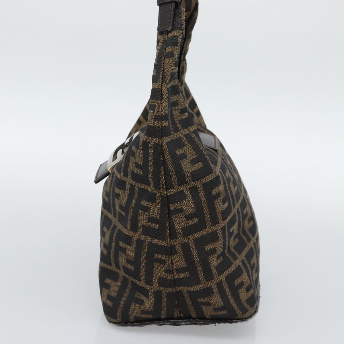 FENDI Zucca Canvas Mamma Baguette Shoulder Bag Brown Gold Auth 192273