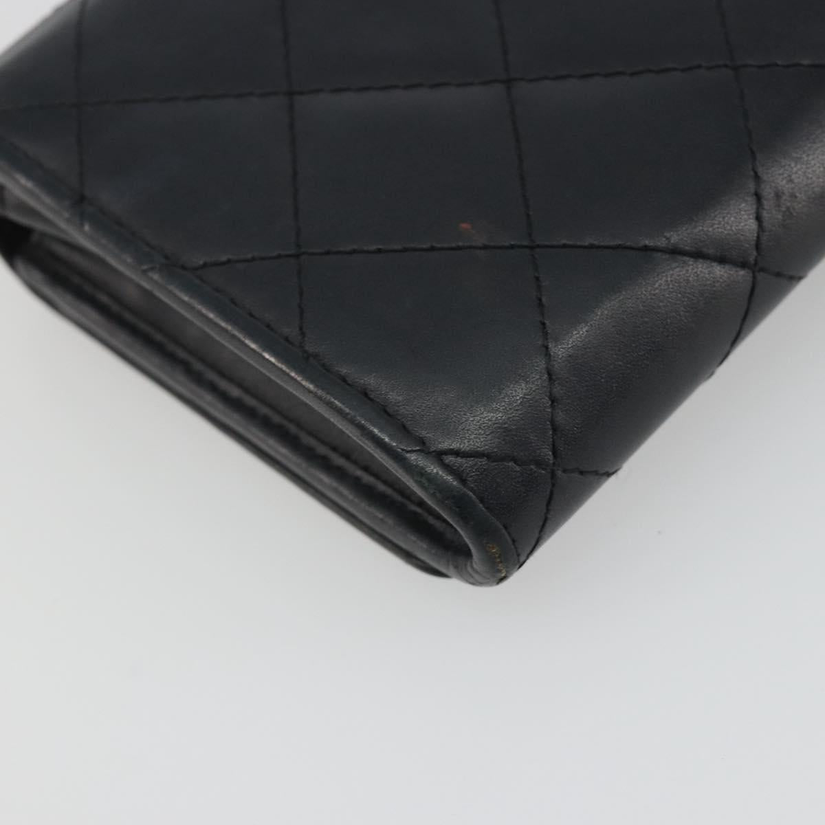 CHANEL Matelasse Cambon Line Long Wallet Leather Black Silver CC Auth 192277
