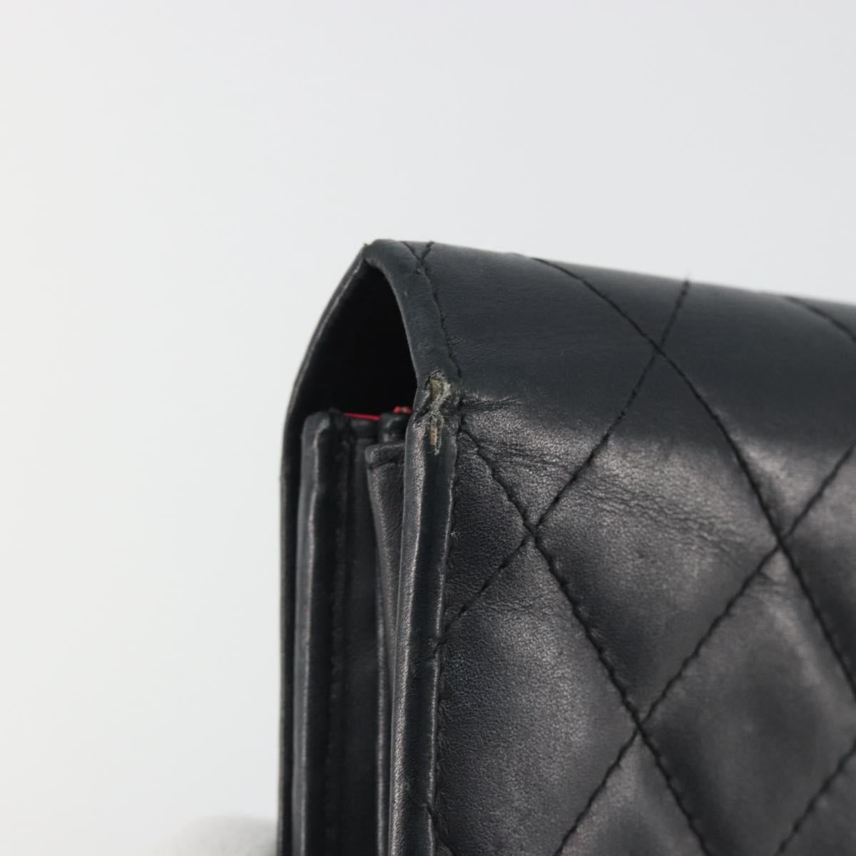 CHANEL Matelasse Cambon Line Long Wallet Leather Black Silver CC Auth 192277
