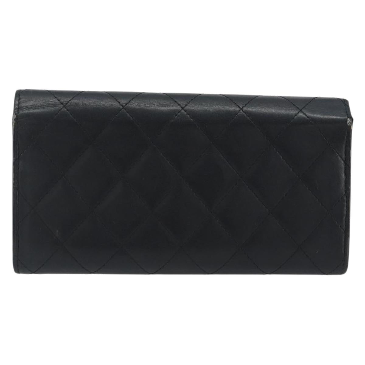 CHANEL Matelasse Cambon Line Long Wallet Leather Black Silver CC Auth 192277