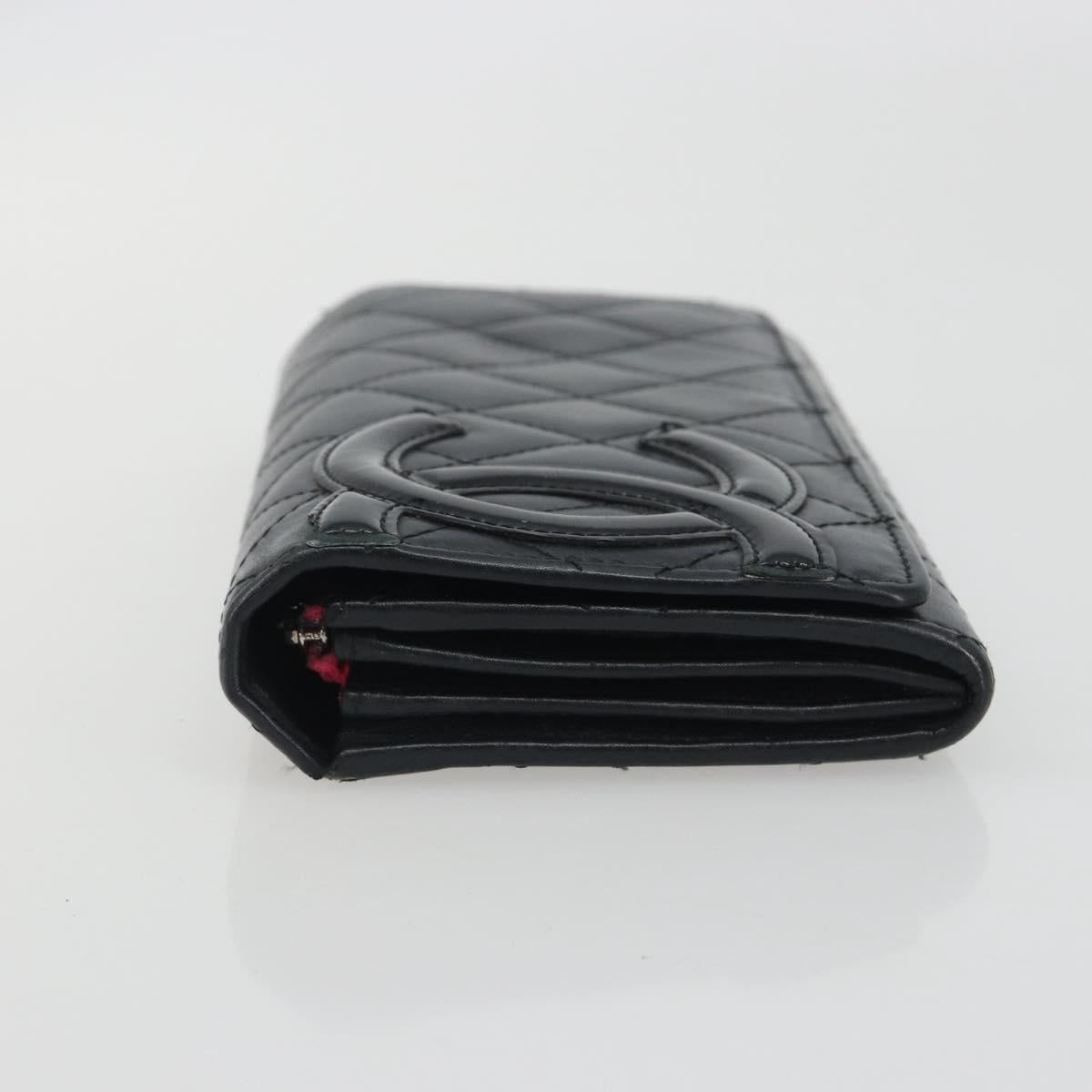 CHANEL Matelasse Cambon Line Long Wallet Leather Black Silver CC Auth 192277