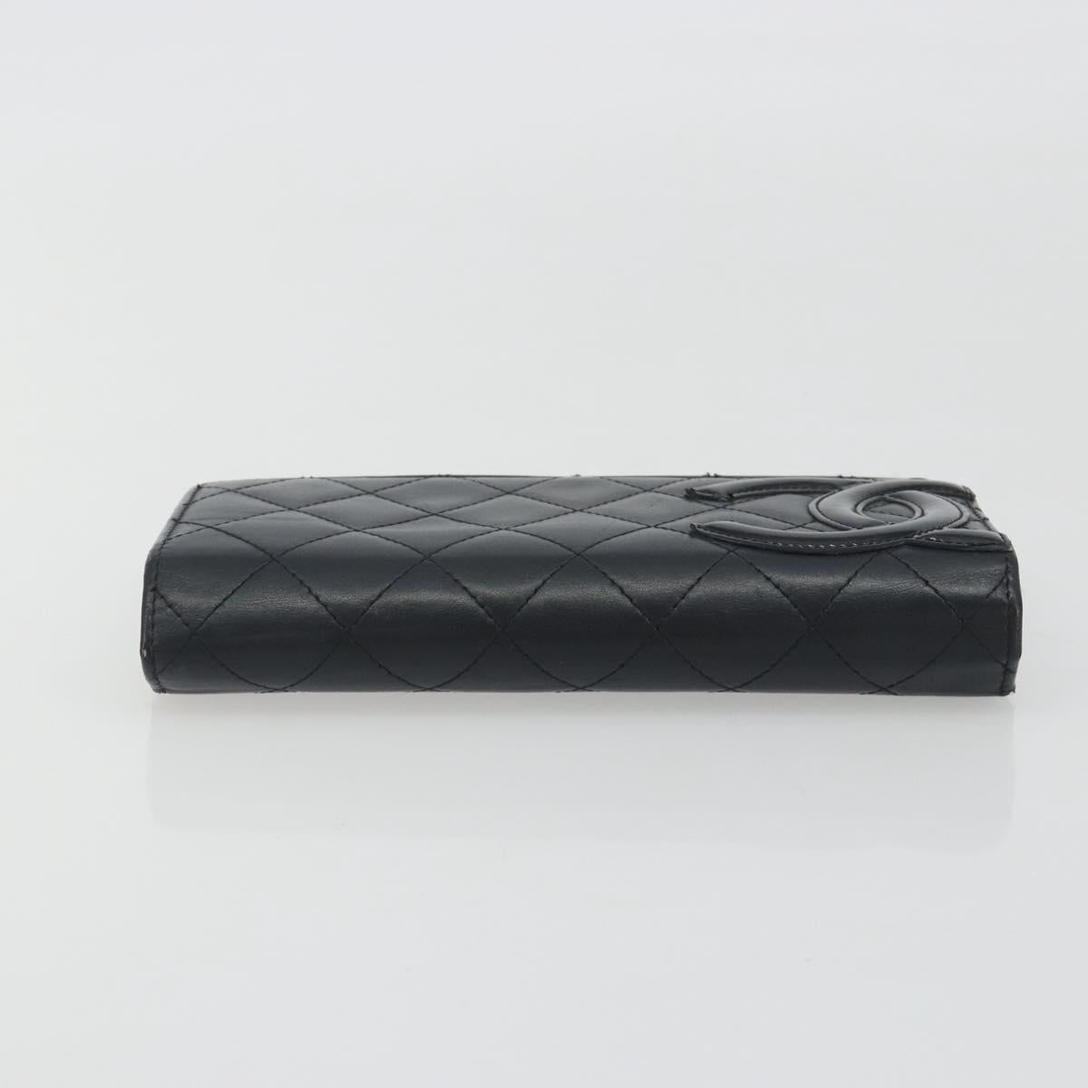 CHANEL Matelasse Cambon Line Long Wallet Leather Black Silver CC Auth 192277