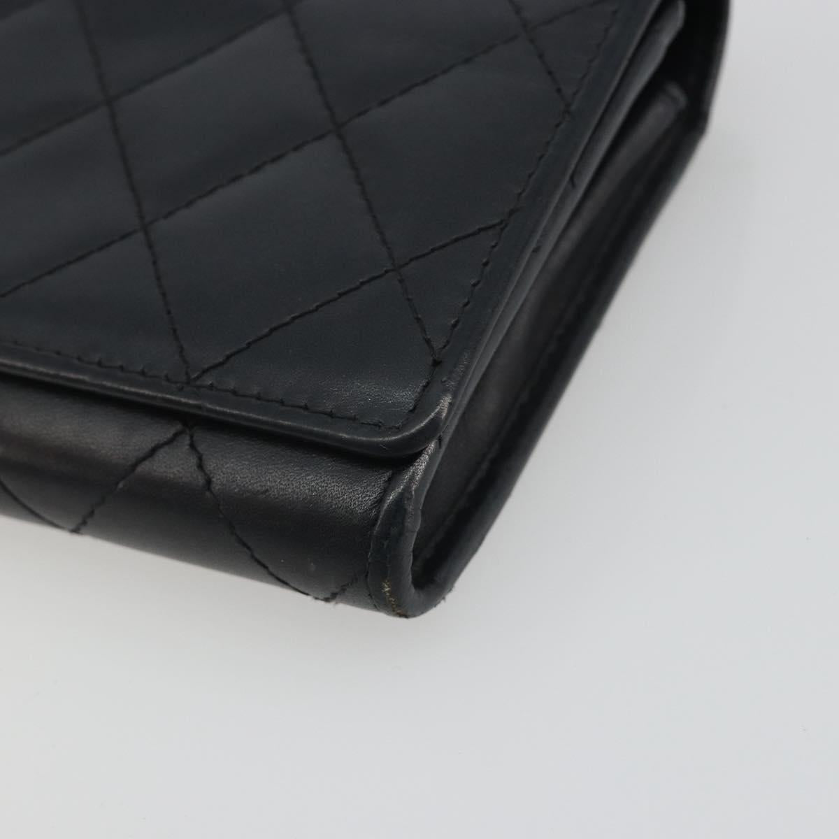 CHANEL Matelasse Cambon Line Long Wallet Leather Black Silver CC Auth 192277