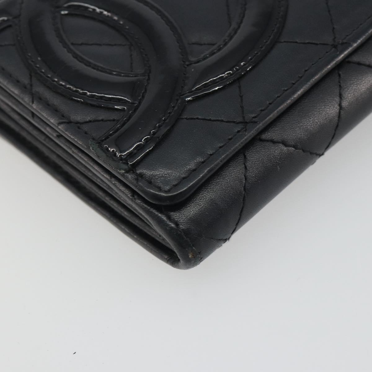 CHANEL Matelasse Cambon Line Long Wallet Leather Black Silver CC Auth 192277