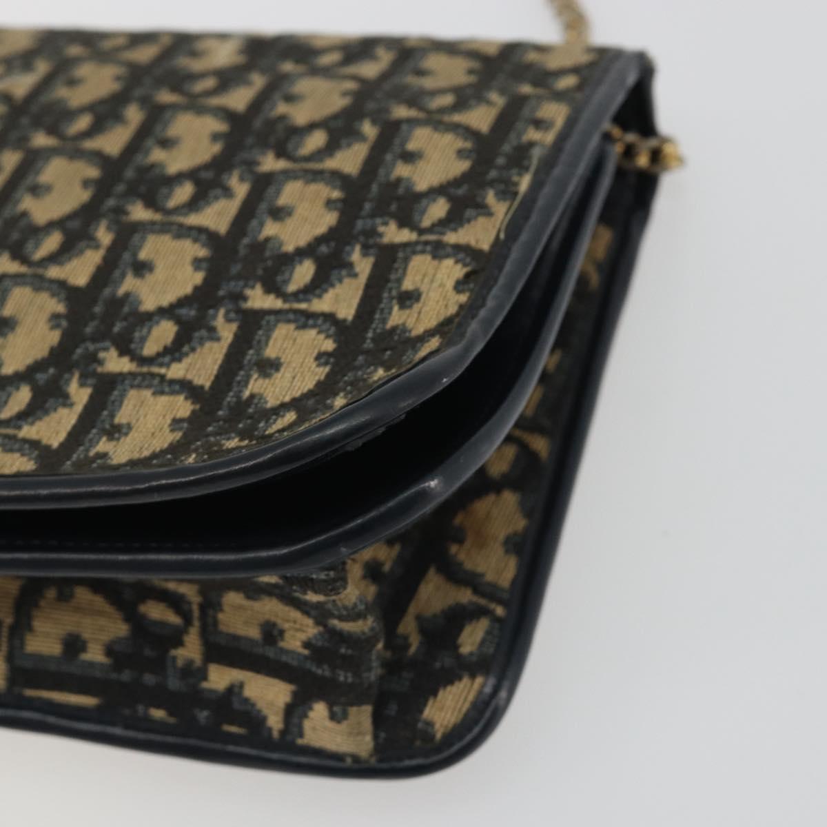 Christian Dior Trotter Canvas Chain Shoulder Bag Navy Gold Auth 192284