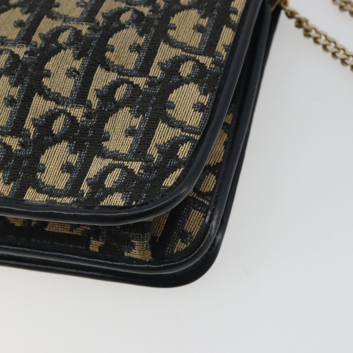 Christian Dior Trotter Canvas Chain Shoulder Bag Navy Gold Auth 192284