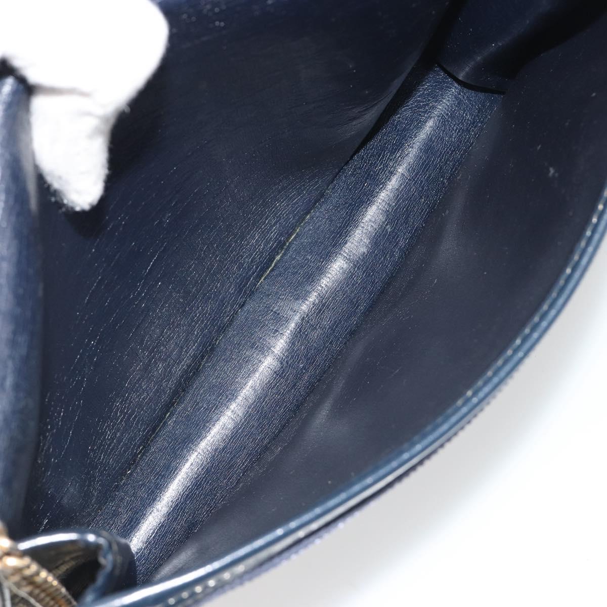 Christian Dior Trotter Canvas Chain Shoulder Bag Navy Gold Auth 192284