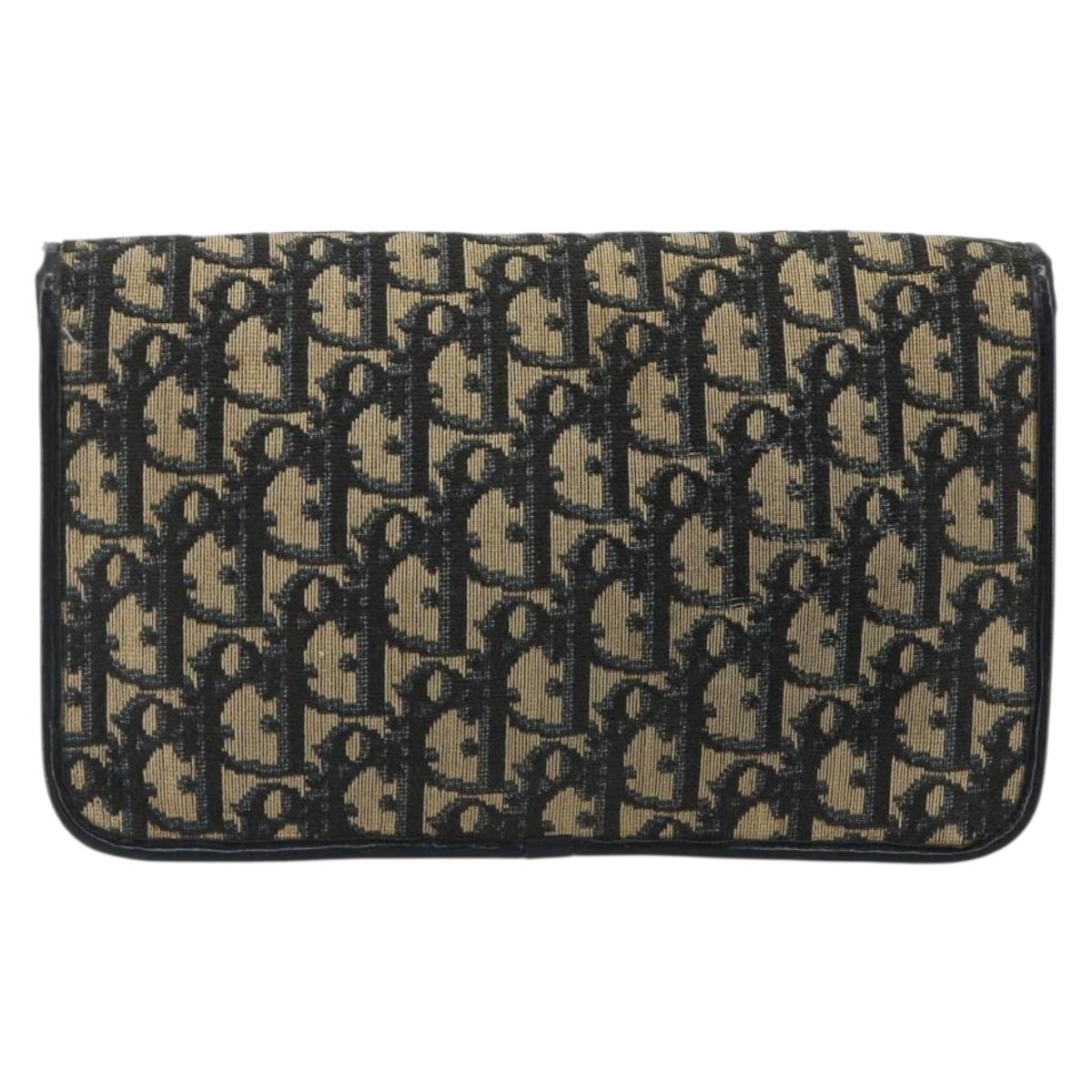 Christian Dior Trotter Canvas Chain Shoulder Bag Navy Gold Auth 192284