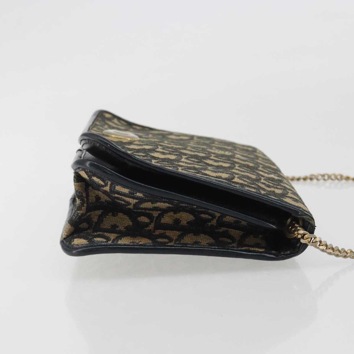 Christian Dior Trotter Canvas Chain Shoulder Bag Navy Gold Auth 192284
