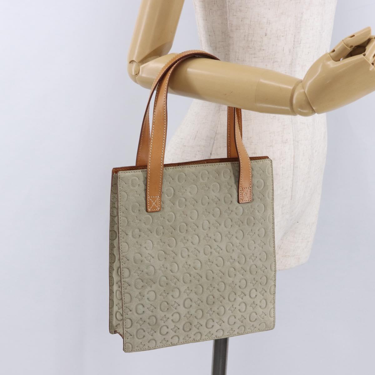 CELINE C Macadam Canvas Hand Bag Suede Gray Silver Auth 192286A