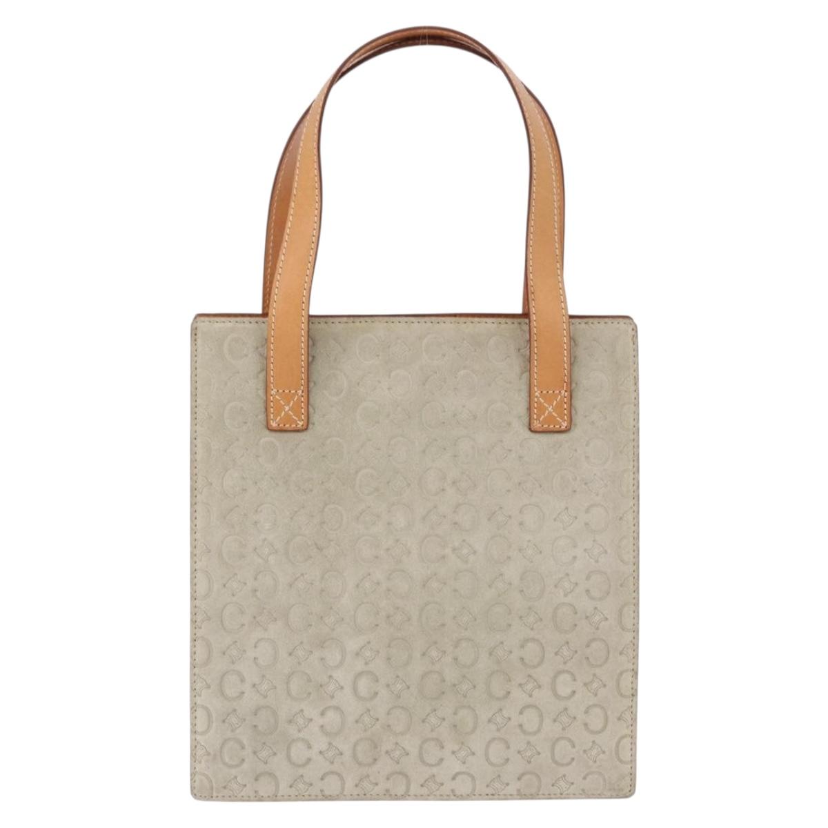 CELINE C Macadam Canvas Hand Bag Suede Gray Silver Auth 192286A