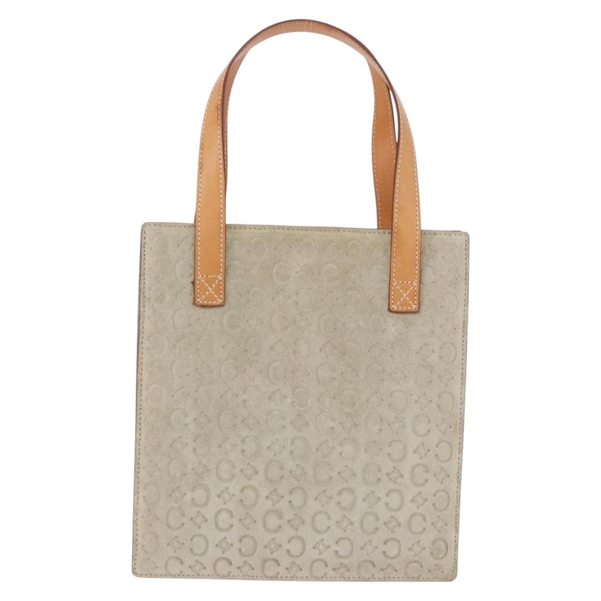 CELINE C Macadam Canvas Hand Bag Suede Gray Silver Auth 192286A