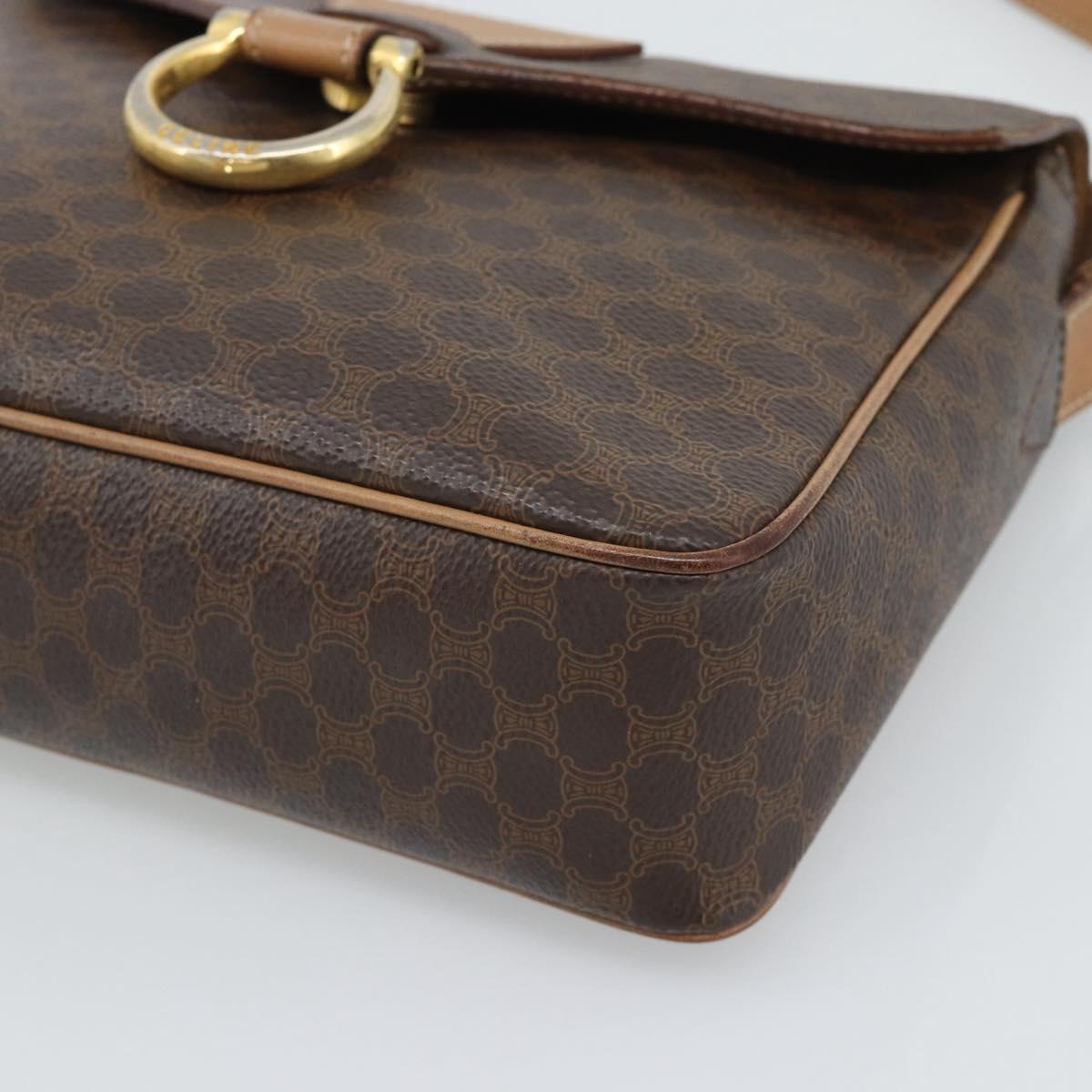 CELINE Macadam Canvas Shoulder Bag PVC Leather Brown Gold Auth 192288