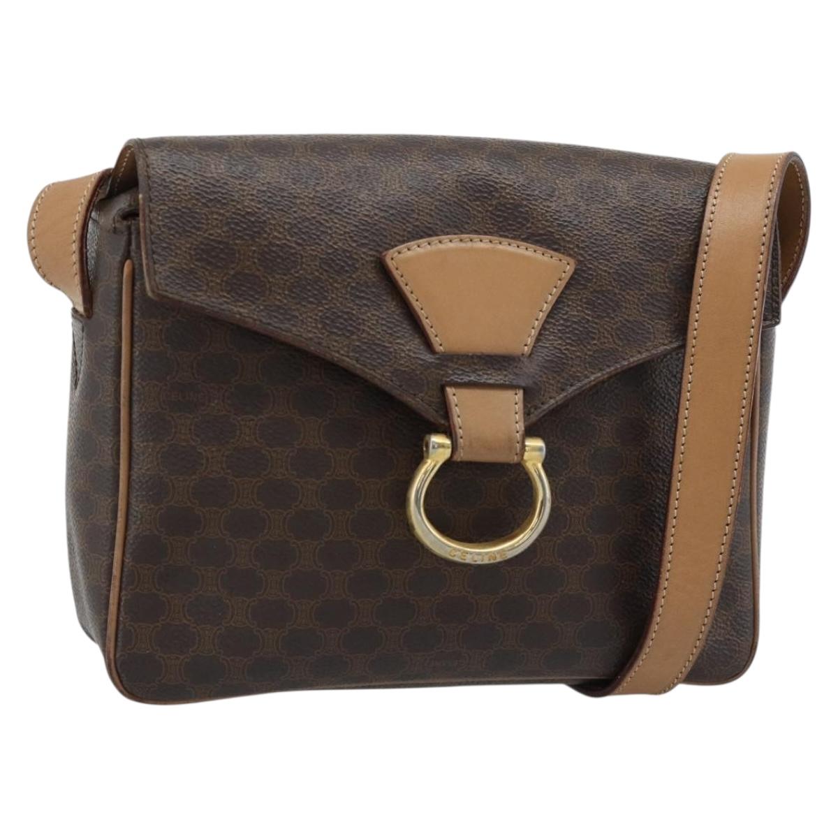 CELINE Macadam Canvas Shoulder Bag PVC Leather Brown Gold Auth 192288