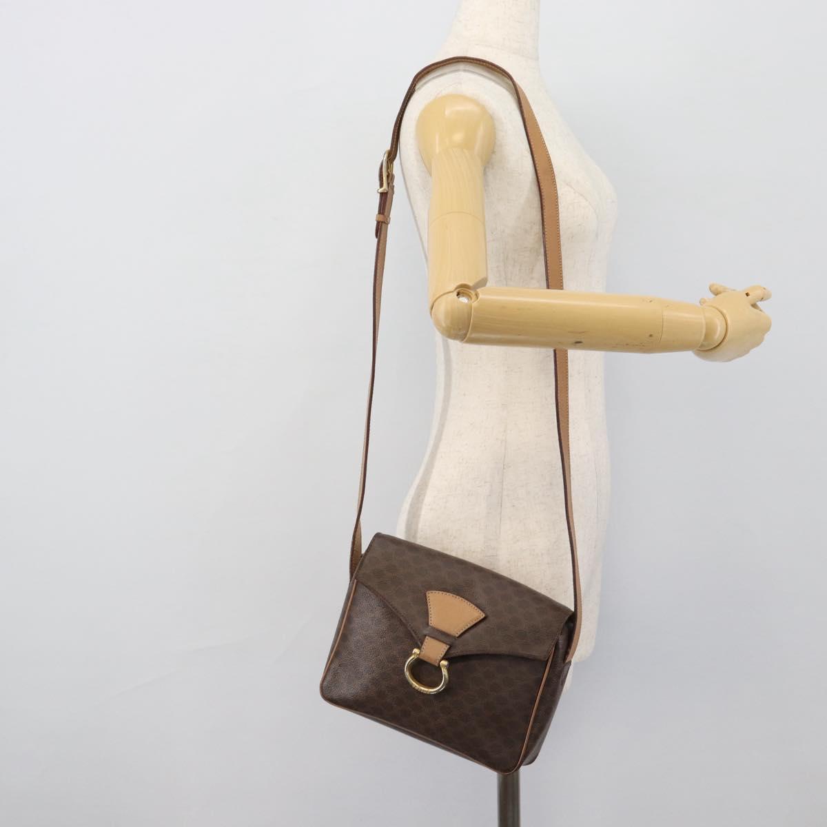 CELINE Macadam Canvas Shoulder Bag PVC Leather Brown Gold Auth 192288