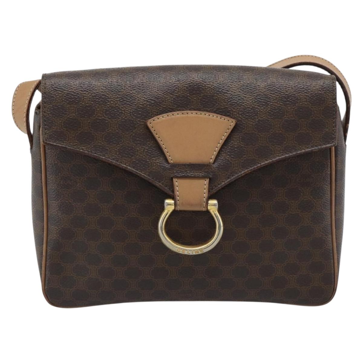 CELINE Macadam Canvas Shoulder Bag PVC Leather Brown Gold Auth 192288