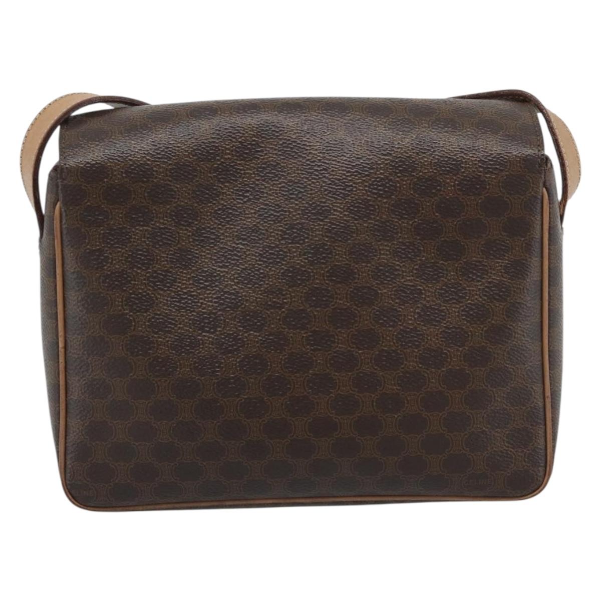 CELINE Macadam Canvas Shoulder Bag PVC Leather Brown Gold Auth 192288
