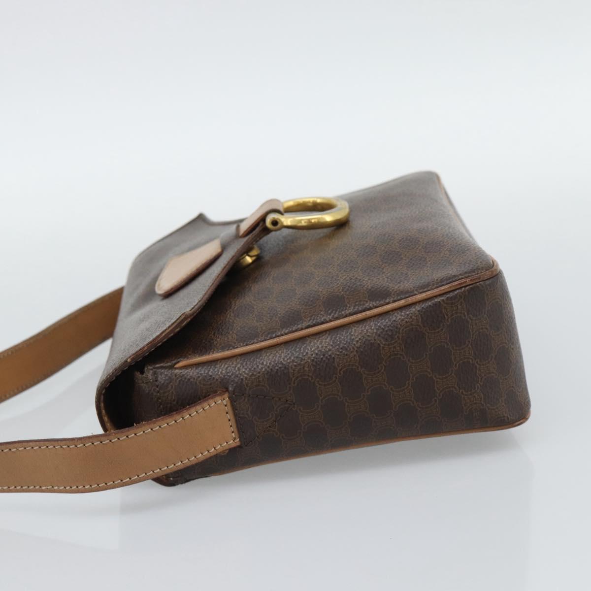 CELINE Macadam Canvas Shoulder Bag PVC Leather Brown Gold Auth 192288