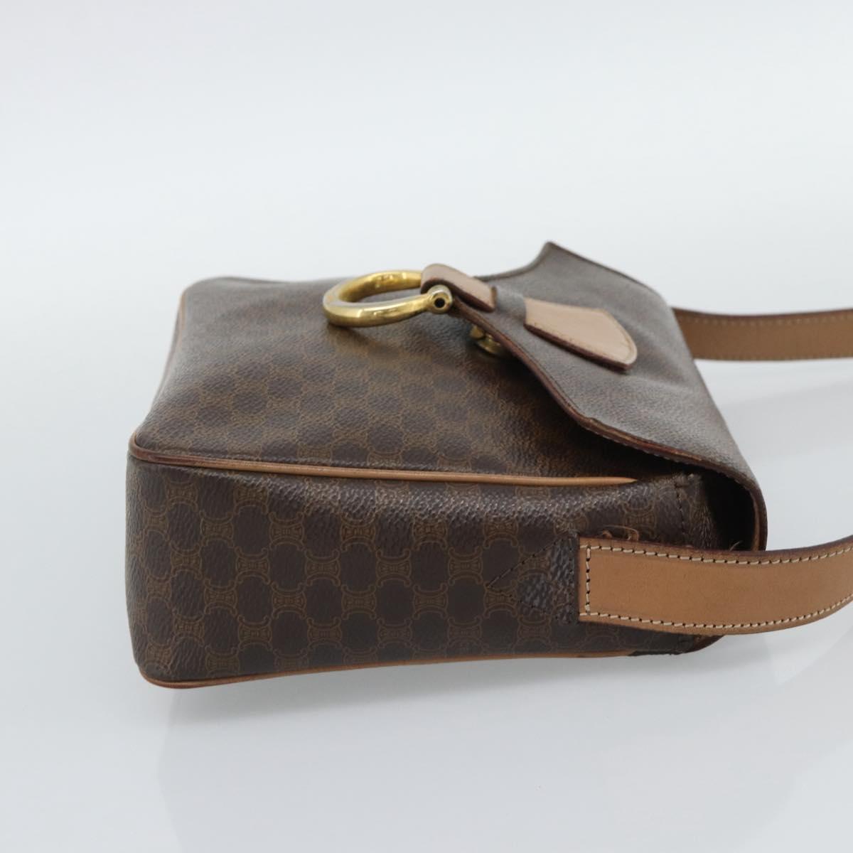 CELINE Macadam Canvas Shoulder Bag PVC Leather Brown Gold Auth 192288