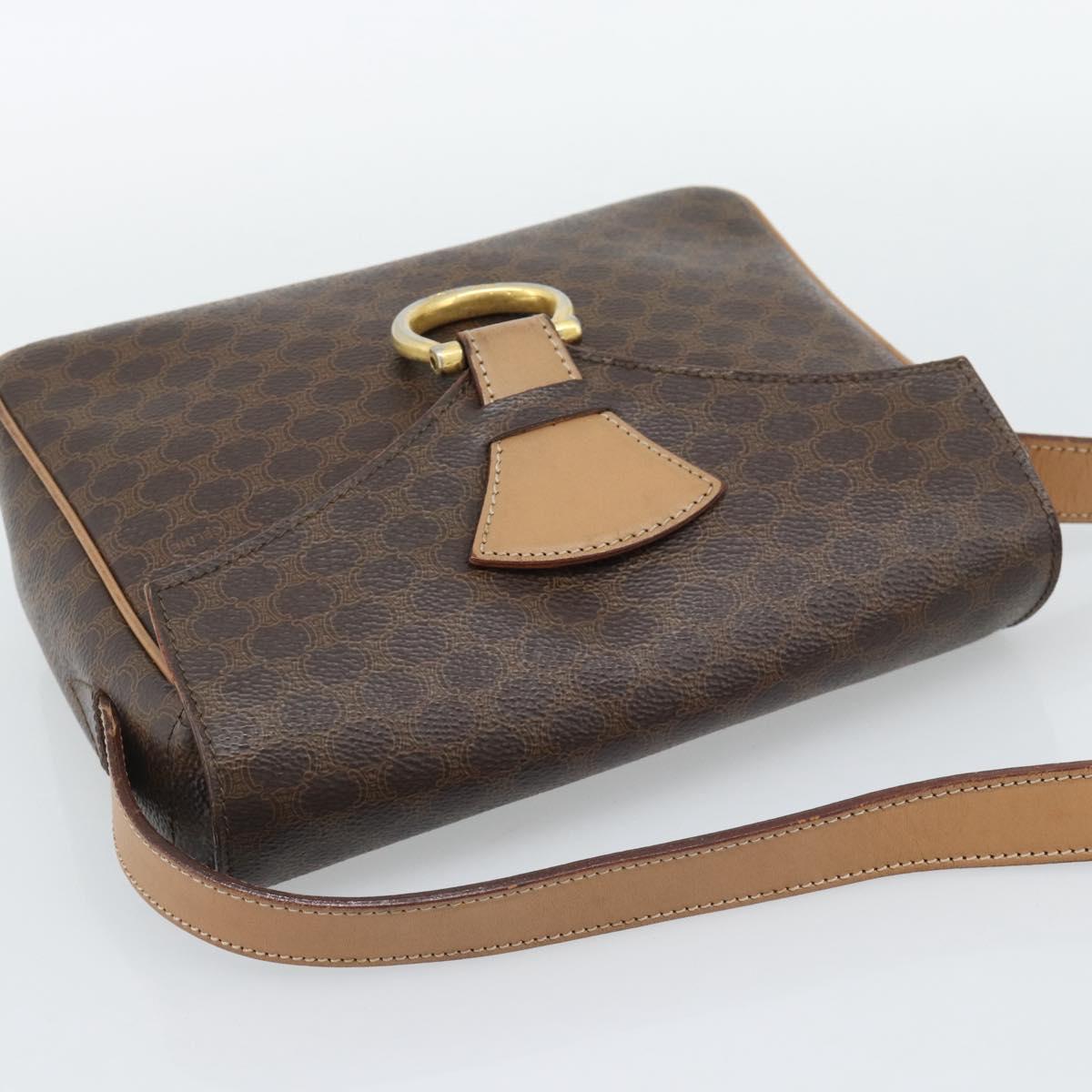 CELINE Macadam Canvas Shoulder Bag PVC Leather Brown Gold Auth 192288