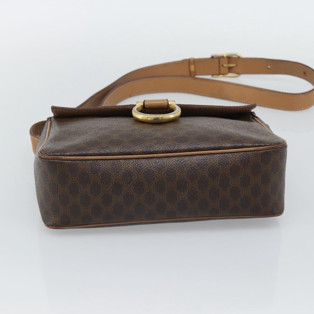 CELINE Macadam Canvas Shoulder Bag PVC Leather Brown Gold Auth 192288