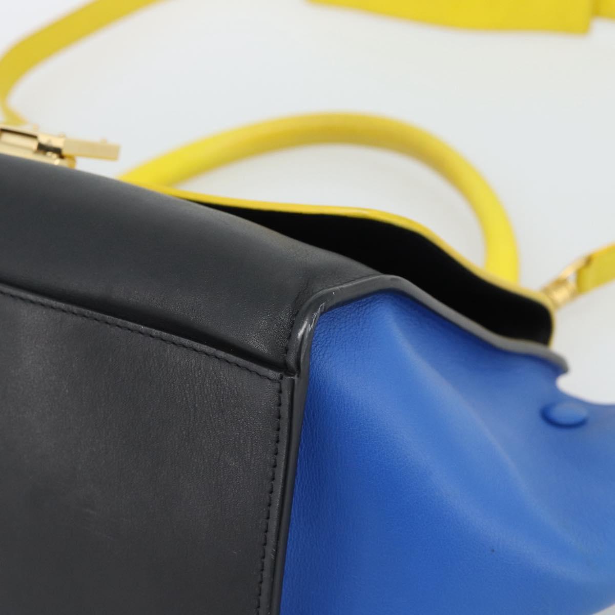 CELINE Trapeze Hand Bag Leather 2way Yellow Gold Auth 192289A