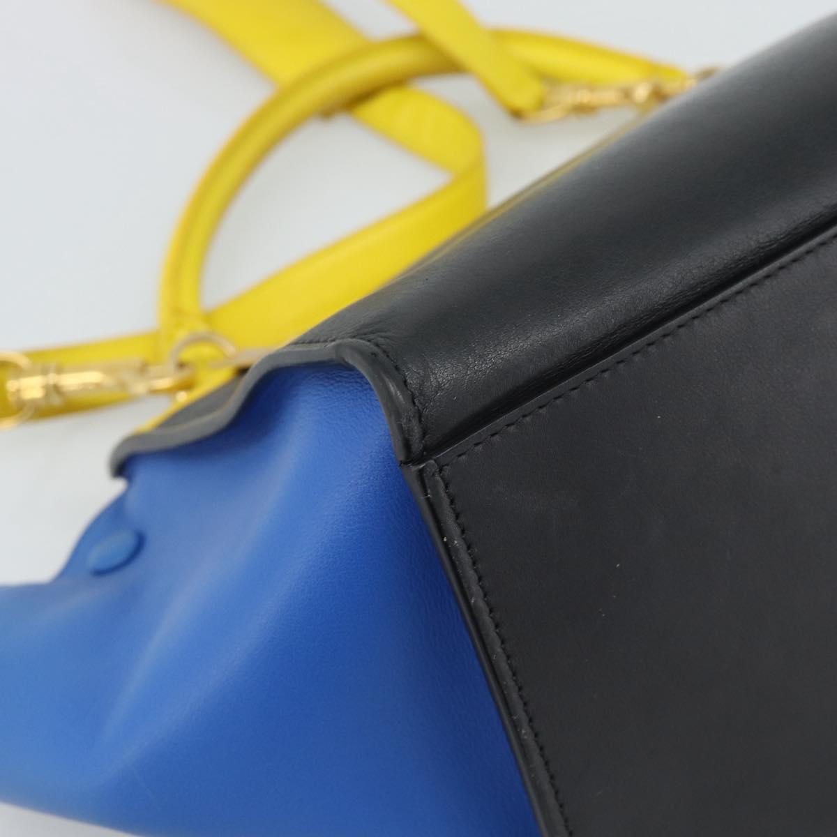 CELINE Trapeze Hand Bag Leather 2way Yellow Gold Auth 192289A