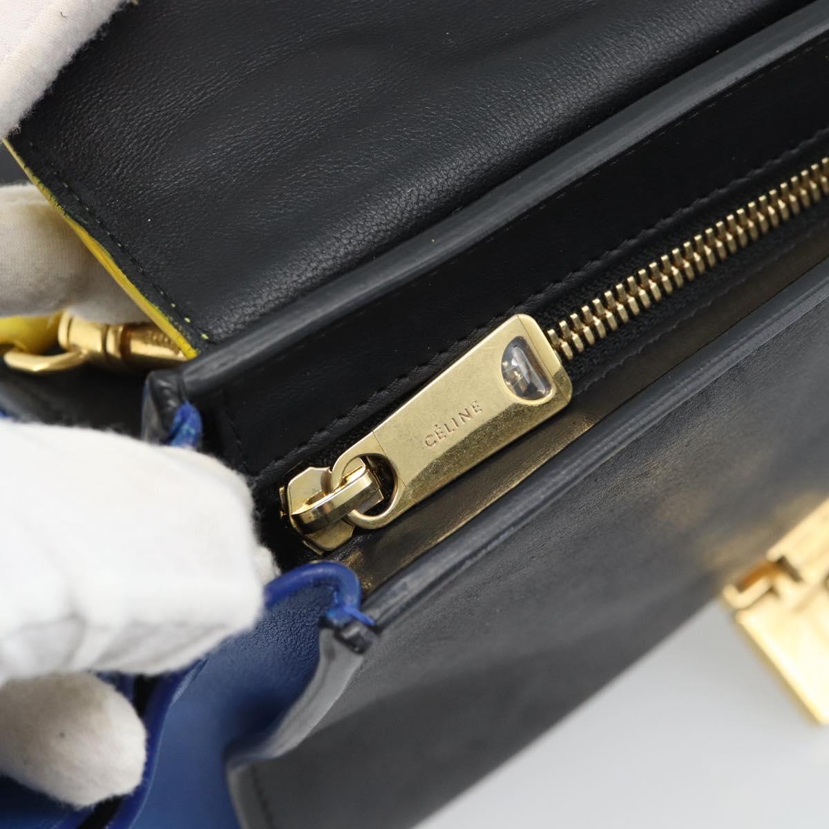 CELINE Trapeze Hand Bag Leather 2way Yellow Gold Auth 192289A