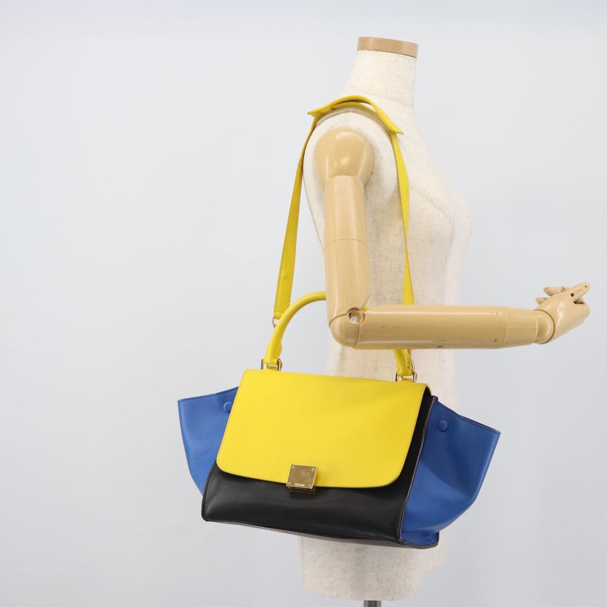CELINE Trapeze Hand Bag Leather 2way Yellow Gold Auth 192289A