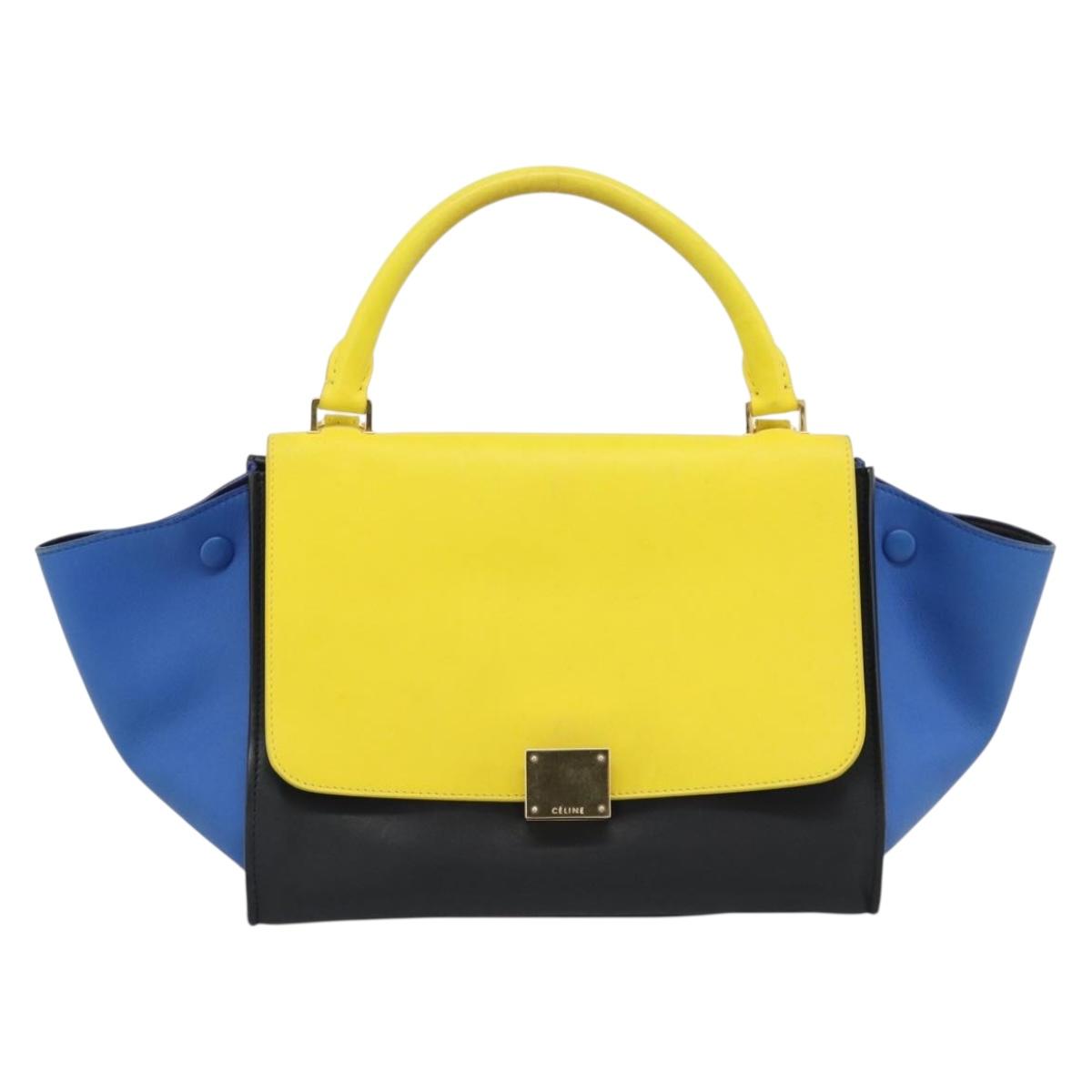 CELINE Trapeze Hand Bag Leather 2way Yellow Gold Auth 192289A