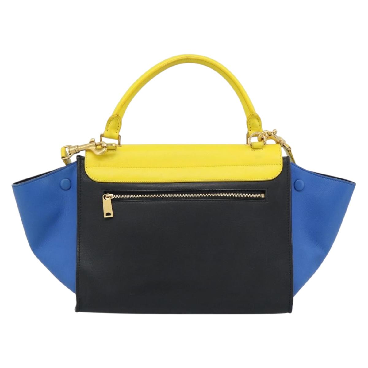 CELINE Trapeze Hand Bag Leather 2way Yellow Gold Auth 192289A