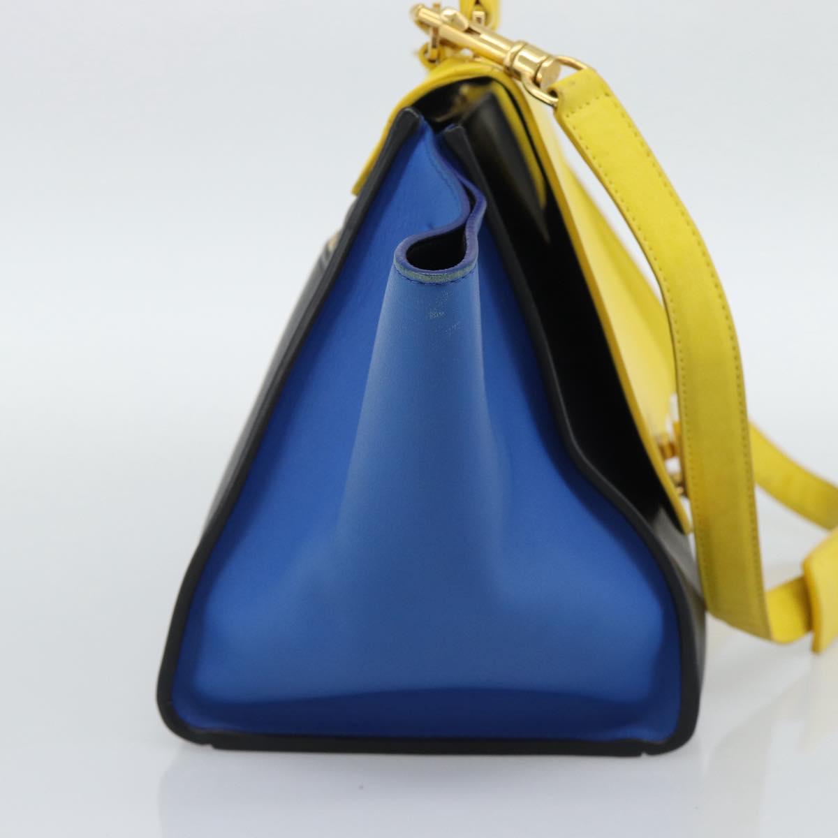 CELINE Trapeze Hand Bag Leather 2way Yellow Gold Auth 192289A