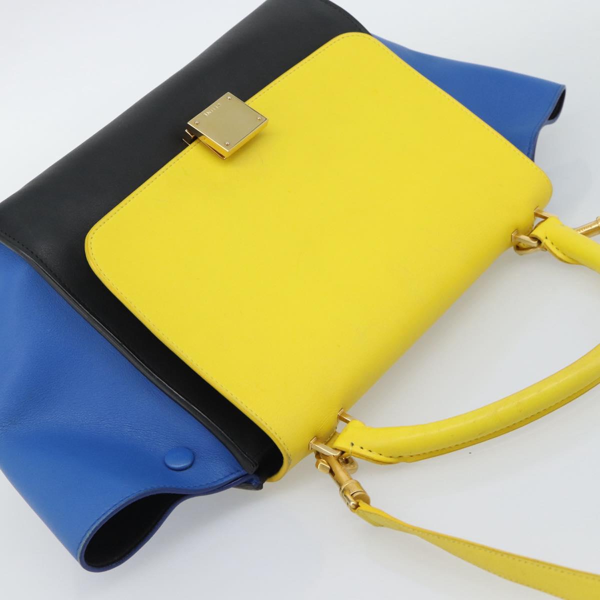 CELINE Trapeze Hand Bag Leather 2way Yellow Gold Auth 192289A
