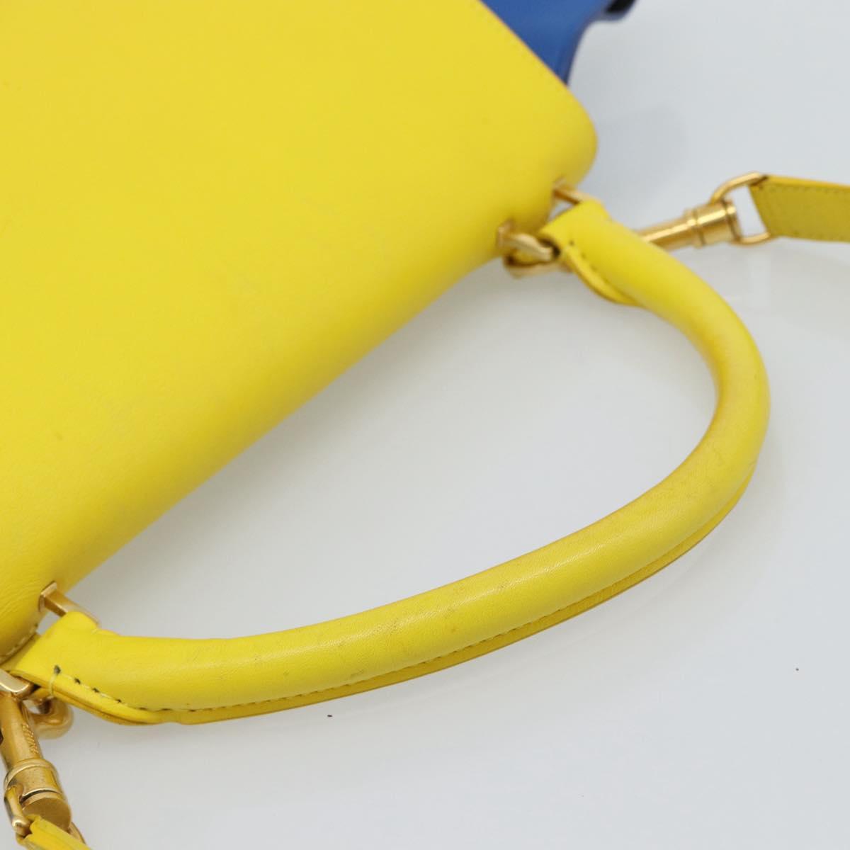 CELINE Trapeze Hand Bag Leather 2way Yellow Gold Auth 192289A