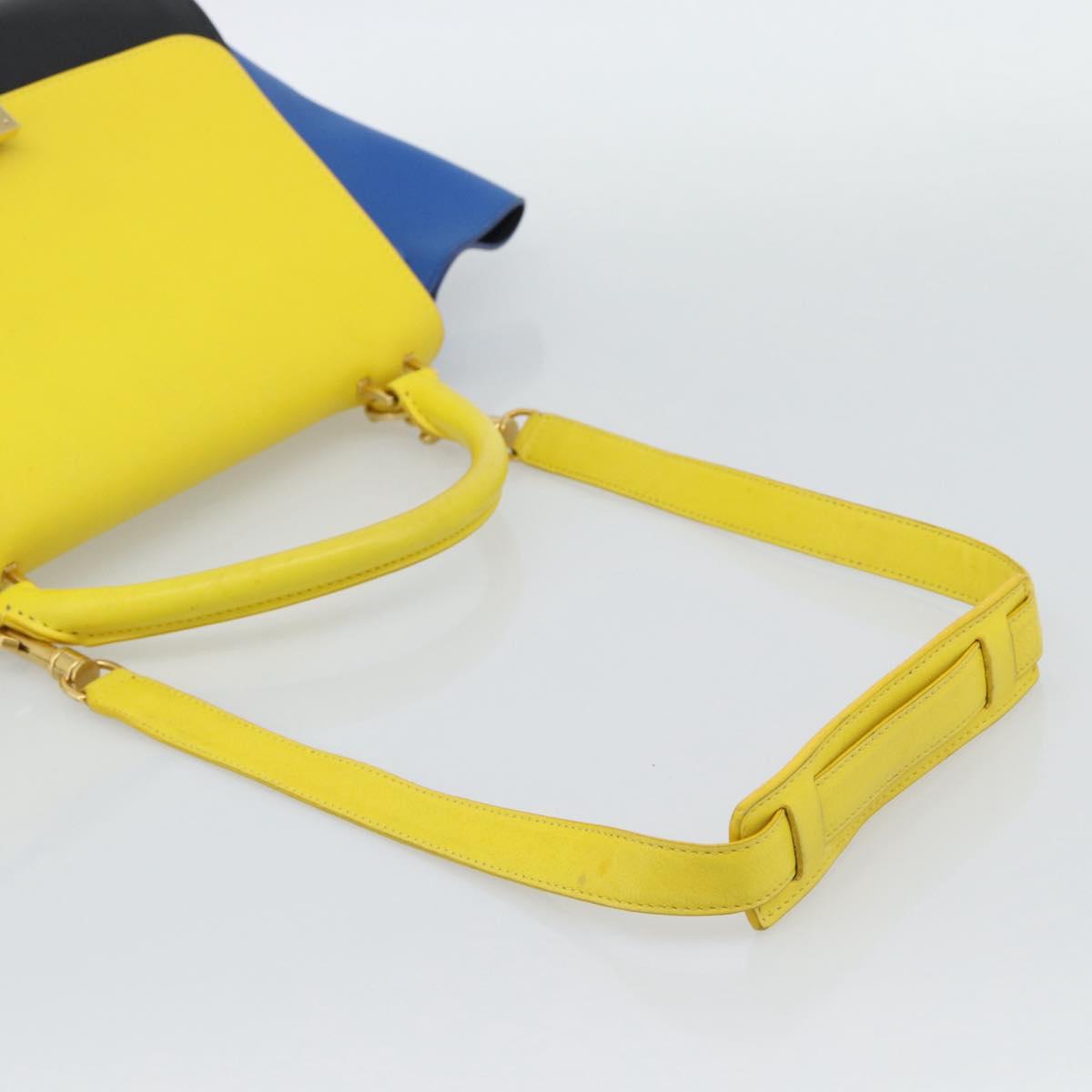 CELINE Trapeze Hand Bag Leather 2way Yellow Gold Auth 192289A