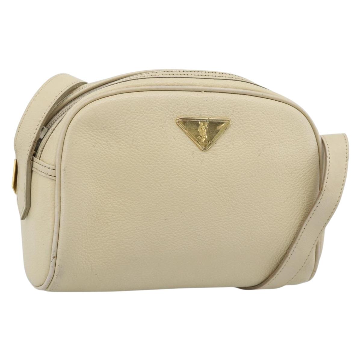 SAINT LAURENT Shoulder Bag Leather Ivory Gold Auth 192290
