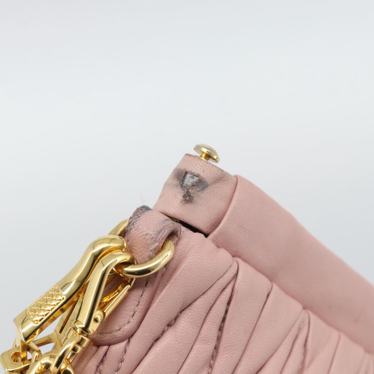 Miu Miu Matelasse Chain Shoulder Bag Leather 2way Pink Gold Auth 192292A