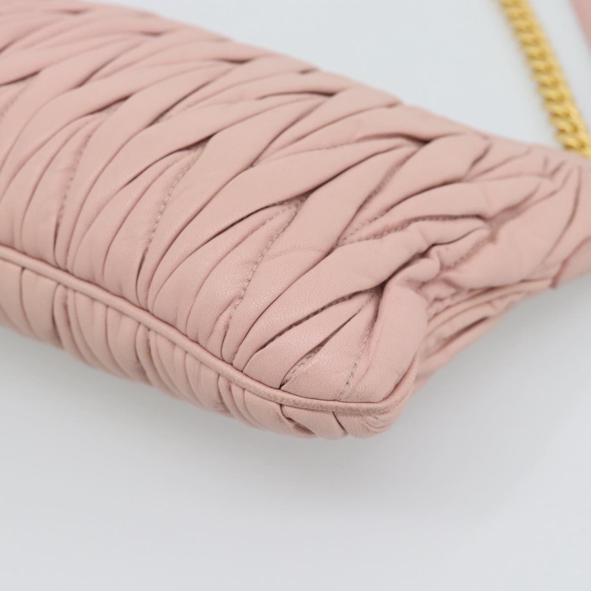 Miu Miu Matelasse Chain Shoulder Bag Leather 2way Pink Gold Auth 192292A