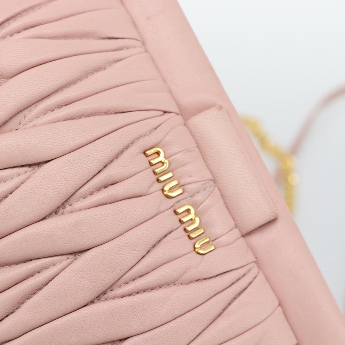 Miu Miu Matelasse Chain Shoulder Bag Leather 2way Pink Gold Auth 192292A